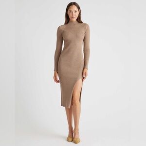 Quince Eco-Knit Ribbed Mock Neck Sweater Dress Taupe Size S